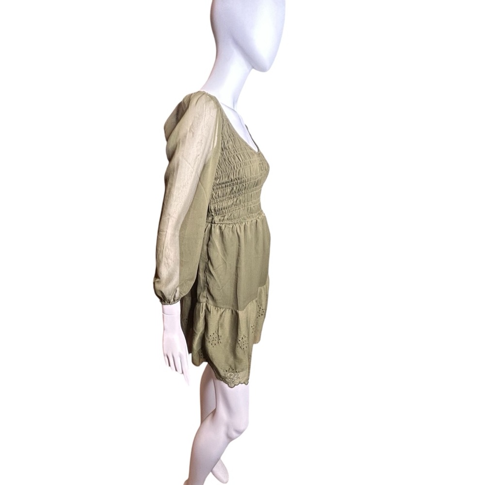OLD NAVY Size XS Fit & Flare Eyelet Mini Dress Olive Green NWT - Picture 2 of 13
